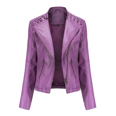 Women's Leather Jackets Women's Short Jackets Slim Thin Leather Jackets Ladies Motorcycle Suits - ROUTINE FASHION